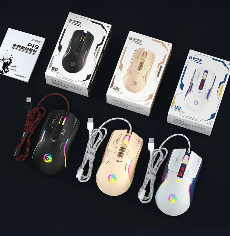 Mechanoid-style Wired Gaming Mouse - Macro Programming RGB Glowing FPS Gaming Computer Universal Audio-Enabled E-sports Mouse